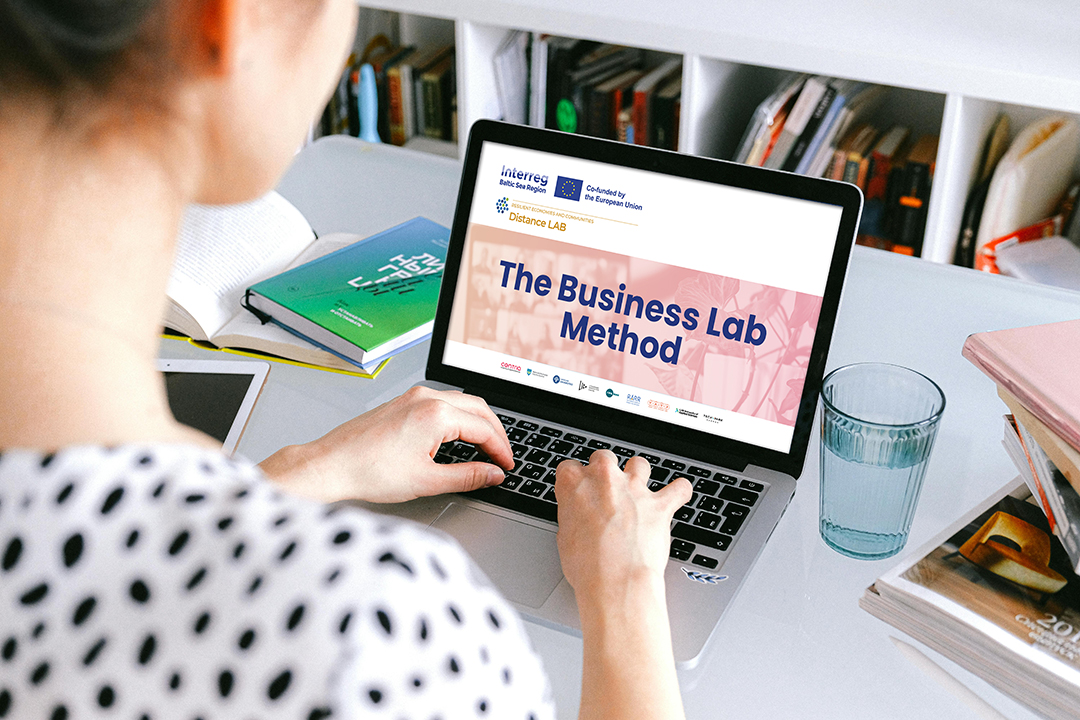 Person vid dator som jobbar med workshopmodellen